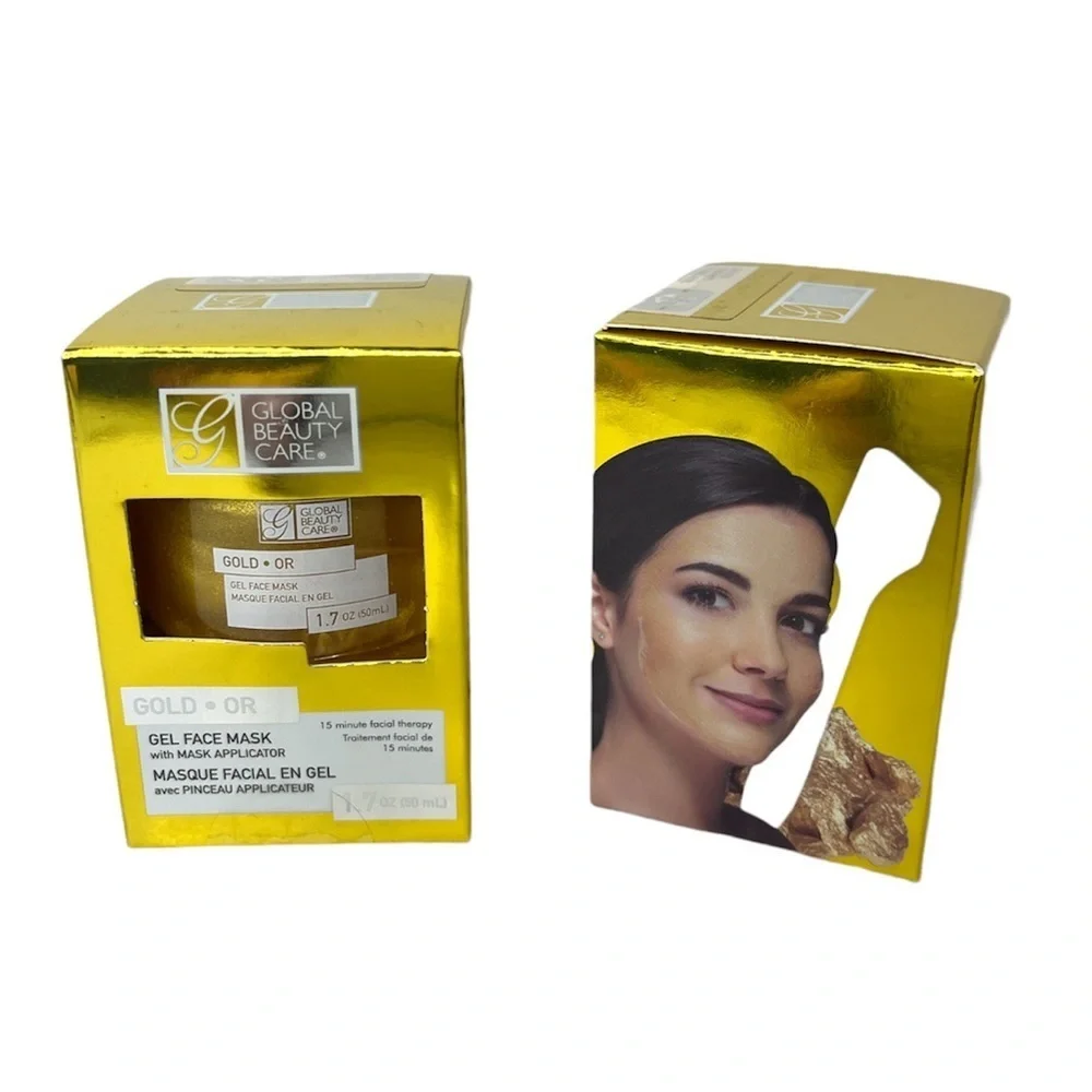 Global Beauty Care Gold Gel Face Mask w/Applicator 15 Minute Facial Therapy 2 Pk